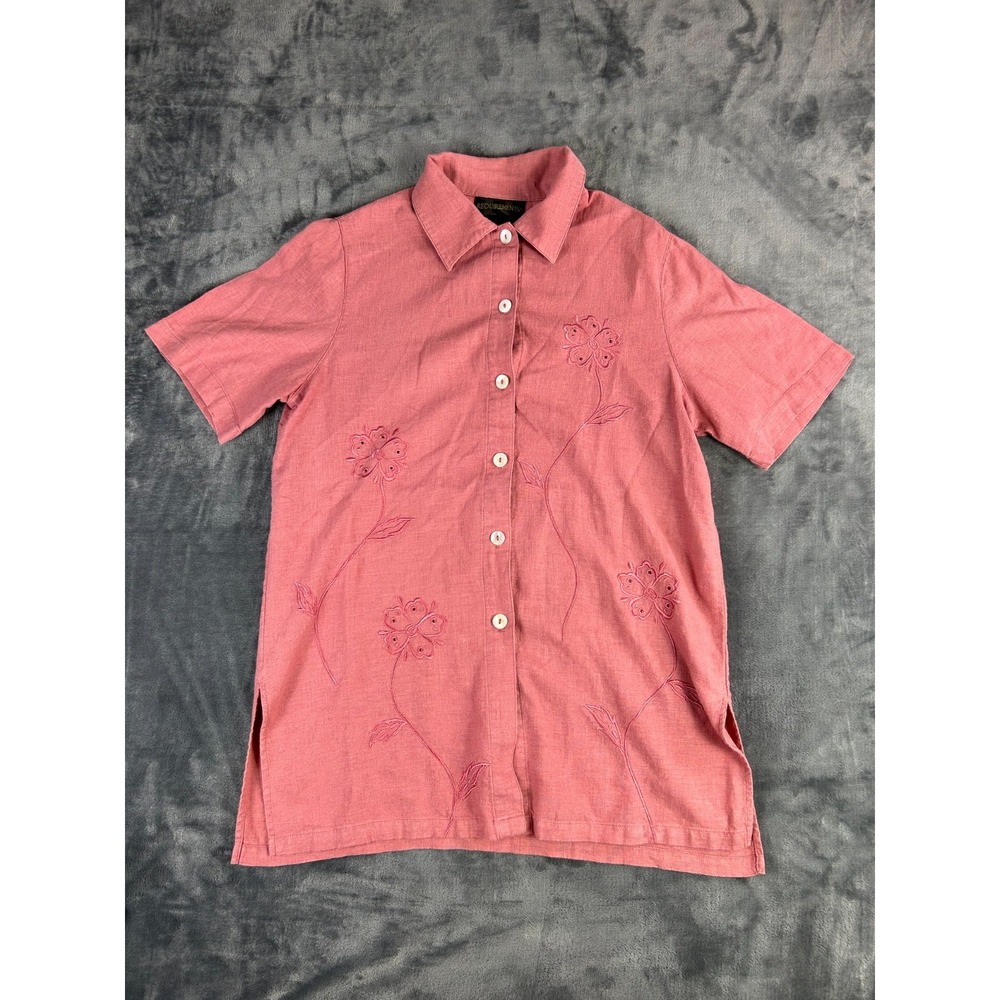 VTG Requirements‎ Linen Blend Floral Button Shirt Men's Small Pink Short Sleeve